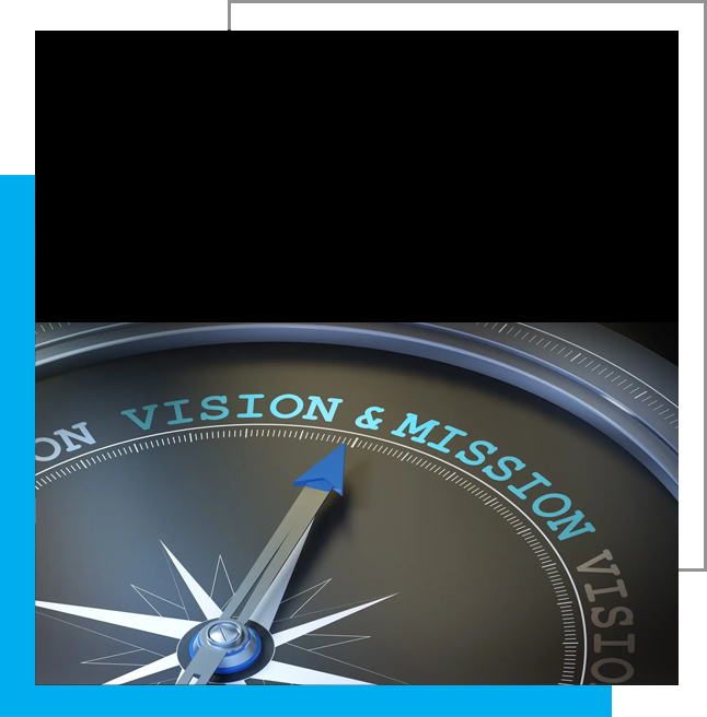 A compass with the words vision and mission on it.